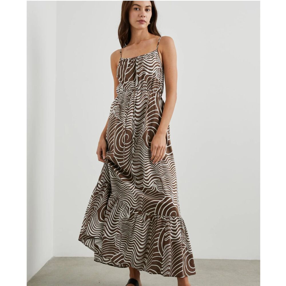 Rails Maris Swirls Maxi Dress XS Brown White Cotton Tiered Sundress
